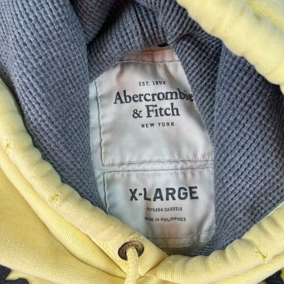 Abercrombie & Fitch Heavyweight Muscle Hoodie Yellow Spellout Men's XL Waffle - Picture 4 of 14